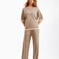 Round Neck Short-sleeved Top Pants Splicing Two-piece Suit
