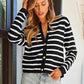 Women’s Trendy Striped Cardigan Sweater with Pockets