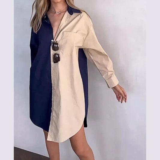 Women's Contrasting Color Patchwork Irregular Shirt Dress