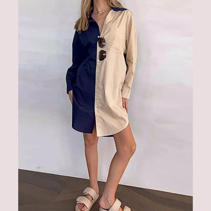 Women's Contrasting Color Patchwork Irregular Shirt Dress