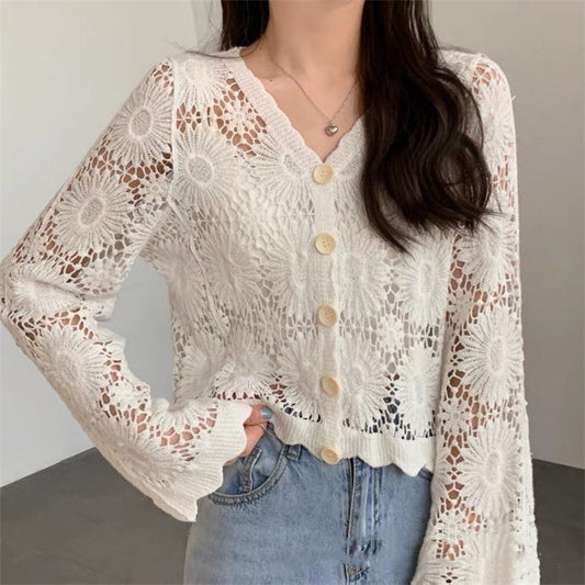 Crochet Lace Button-Down Cardigan