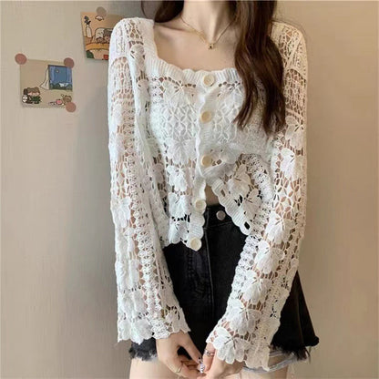 Crochet Lace Button-Down Cardigan