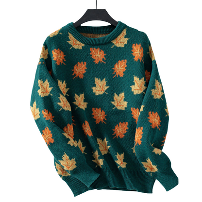 🔥50% off for a limited time🔥Women's Casual Knit Sweater with Maple Leaf Pattern