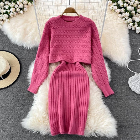 🎉Autumn Hot Sale 53% OFF🎉Women’s Two Piece Sweater Set Crop Top & Bodycon Dress