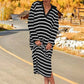 Elegant V-Neck Striped Split Hem Dress