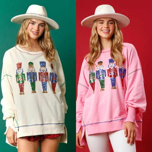 🎅Early Xmas Sales🎅 Christmas sequin print crew neck long sleeve sweatshirt