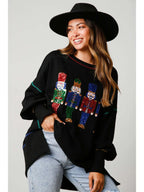 🎅Early Xmas Sales🎅 Christmas sequin print crew neck long sleeve sweatshirt