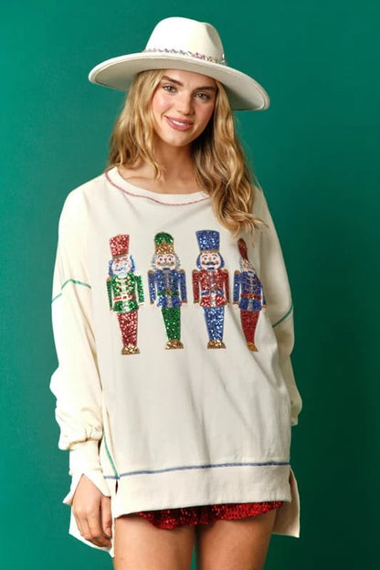 🎅Early Xmas Sales🎅 Christmas sequin print crew neck long sleeve sweatshirt