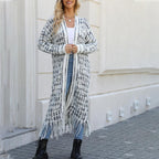 Women’s Elegant Knitted Cardigan Shawl with Tassel Hemline