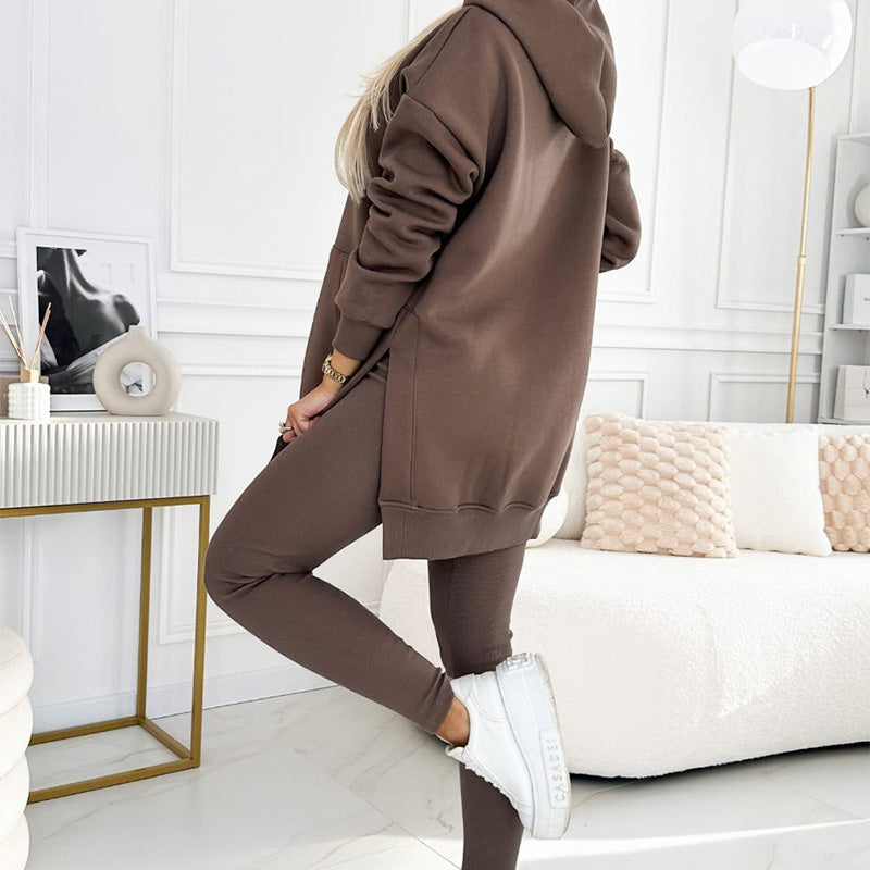 🍂Fall Specials🍂Women's Fashion Solid Color Hoodie And Lined Leggings Two-Piece Set