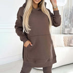🍂Fall Specials🍂Women's Fashion Solid Color Hoodie And Lined Leggings Two-Piece Set