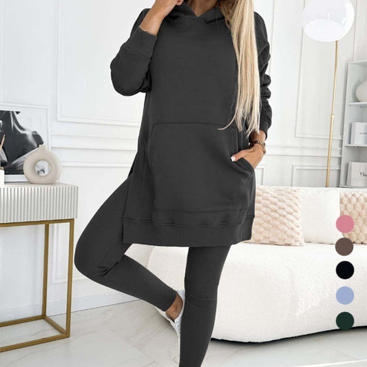 🍂Fall Specials🍂Women's Fashion Solid Color Hoodie And Lined Leggings Two-Piece Set