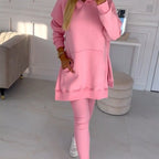 🍂Fall Specials🍂Women's Fashion Solid Color Hoodie And Lined Leggings Two-Piece Set