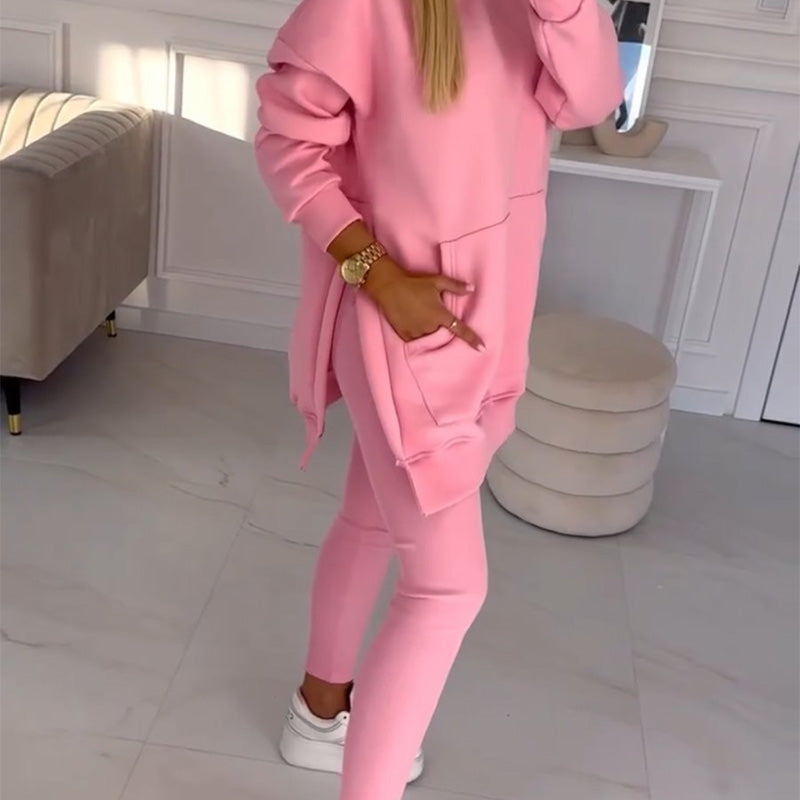 🍂Fall Specials🍂Women's Fashion Solid Color Hoodie And Lined Leggings Two-Piece Set