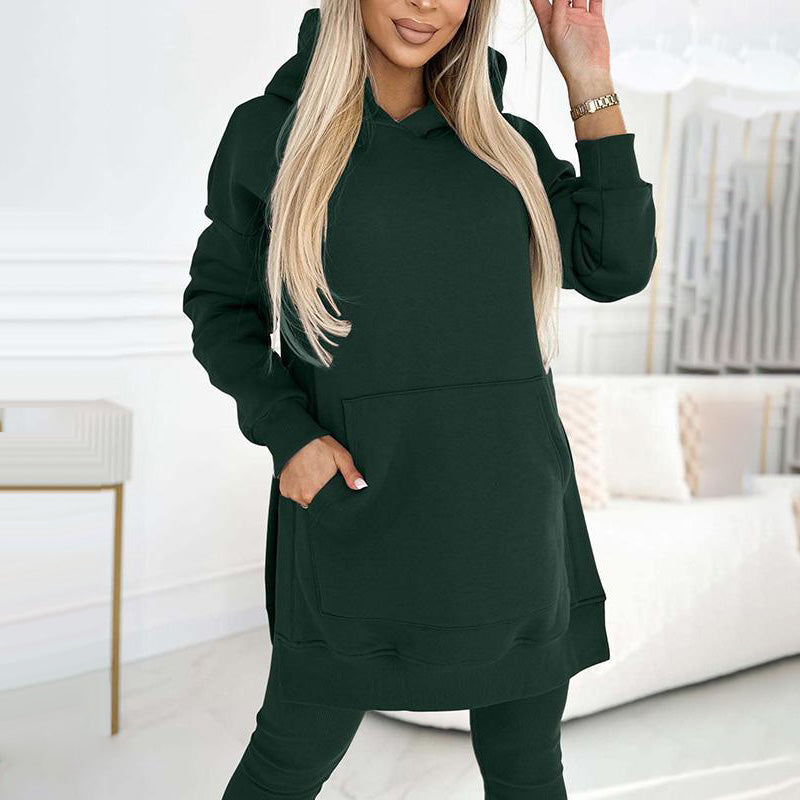🍂Fall Specials🍂Women's Fashion Solid Color Hoodie And Lined Leggings Two-Piece Set