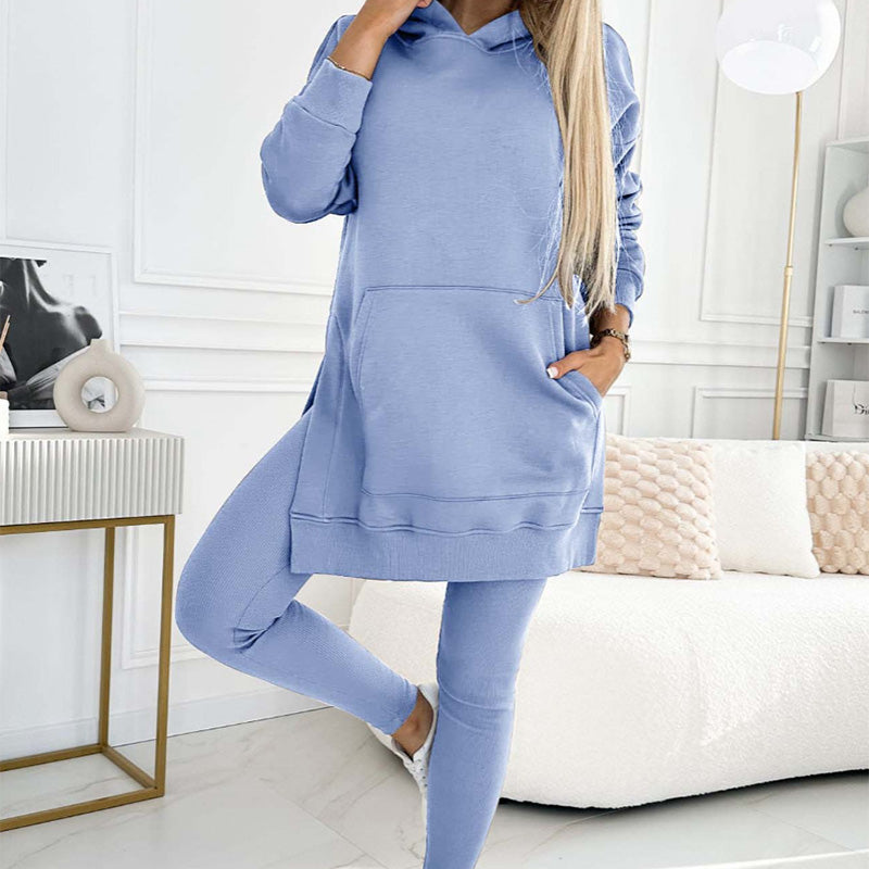 🍂Fall Specials🍂Women's Fashion Solid Color Hoodie And Lined Leggings Two-Piece Set