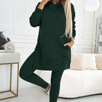 🍂Fall Specials🍂Women's Fashion Solid Color Hoodie And Lined Leggings Two-Piece Set