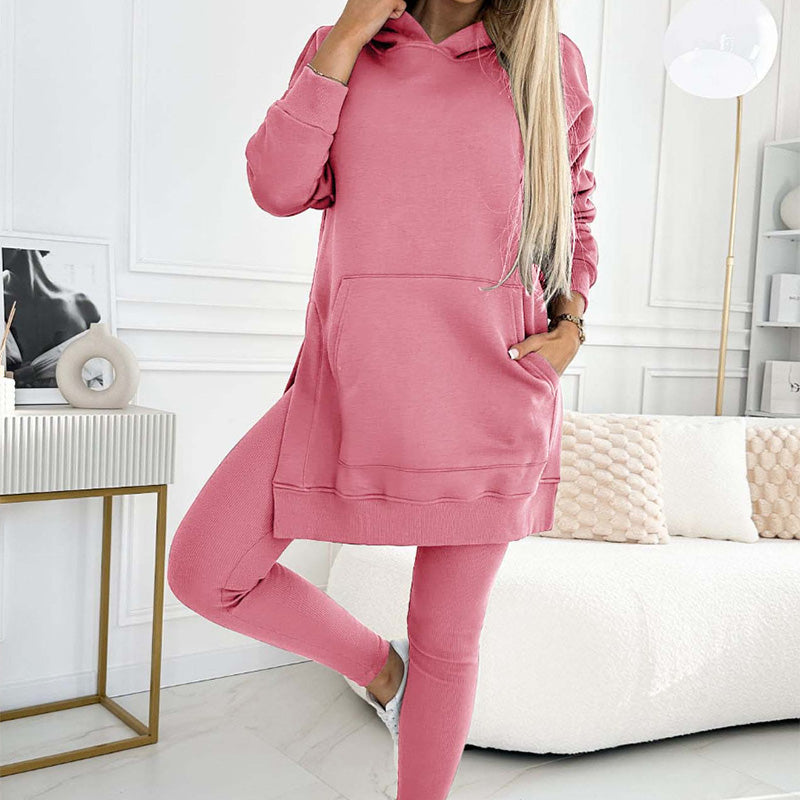 🍂Fall Specials🍂Women's Fashion Solid Color Hoodie And Lined Leggings Two-Piece Set