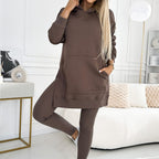 🍂Fall Specials🍂Women's Fashion Solid Color Hoodie And Lined Leggings Two-Piece Set