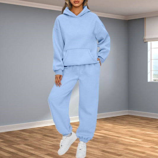 Casual Hooded Long-Sleeve Tops ＆ Pants 2-Piece Set