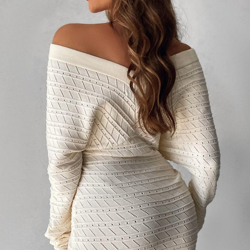 Women's V-Neck Long Sleeves Knitted Dress