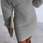 Women's V-Neck Long Sleeves Knitted Dress