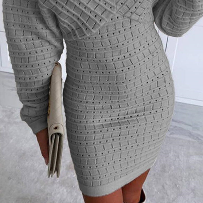 Women's V-Neck Long Sleeves Knitted Dress
