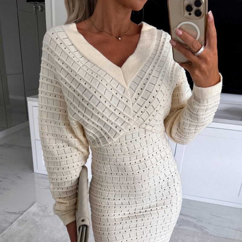 Women's V-Neck Long Sleeves Knitted Dress