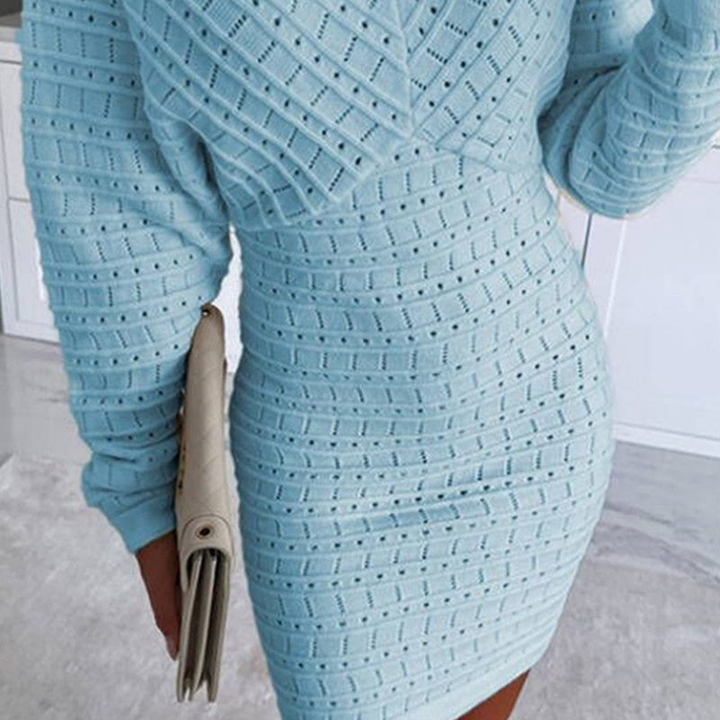 Women's V-Neck Long Sleeves Knitted Dress