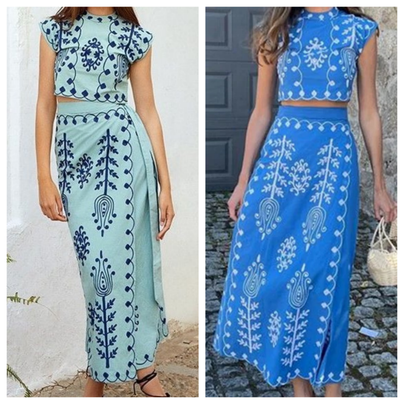 Women's Print Top ＆ Long Skirt 2-Piece Set