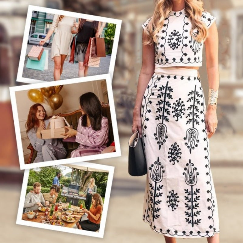 Women's Print Top ＆ Long Skirt 2-Piece Set