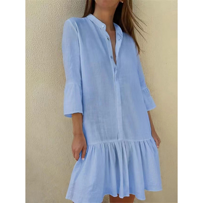 Women's Lapel Pleated Mini Shirt Dress