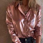🍂Fall Specials🍂Women's Shimmer Metallic Leather Button-Up Shirt