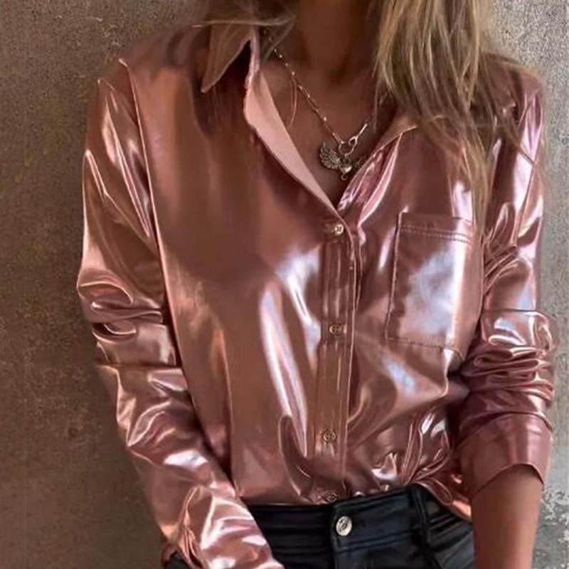 🍂Fall Specials🍂Women's Shimmer Metallic Leather Button-Up Shirt