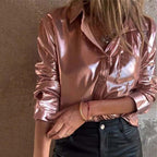 🍂Fall Specials🍂Women's Shimmer Metallic Leather Button-Up Shirt