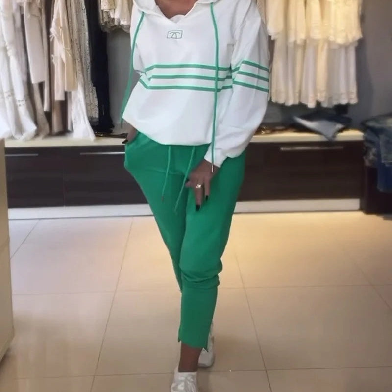 🍁New for autumn✨Women's Striped Hooded Sweatshirt and Pants Set