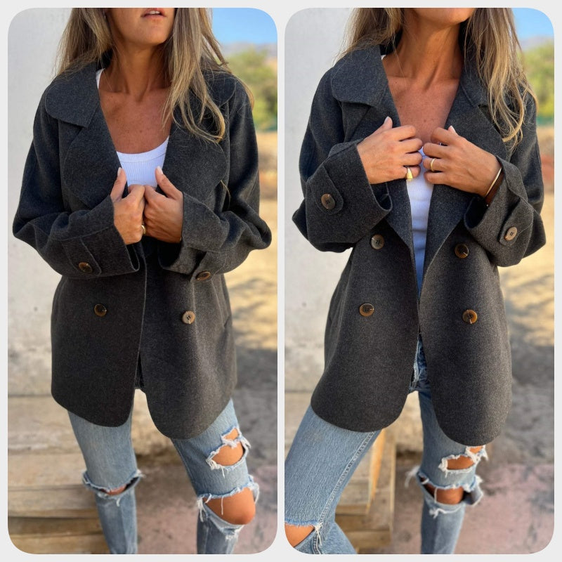 New for autumn✨Women's Faux Tweed Casual Lapel Long Sleeve Coat