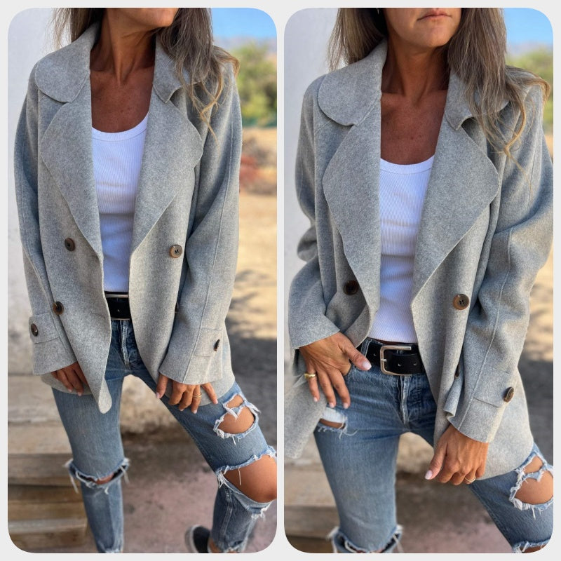 New for autumn✨Women's Faux Tweed Casual Lapel Long Sleeve Coat