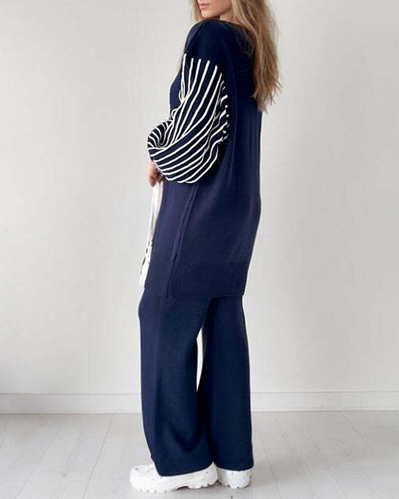 Balloon Sleeve Striped Knitwear Cardigan & Pants Two-piece Set✈️ free shipping