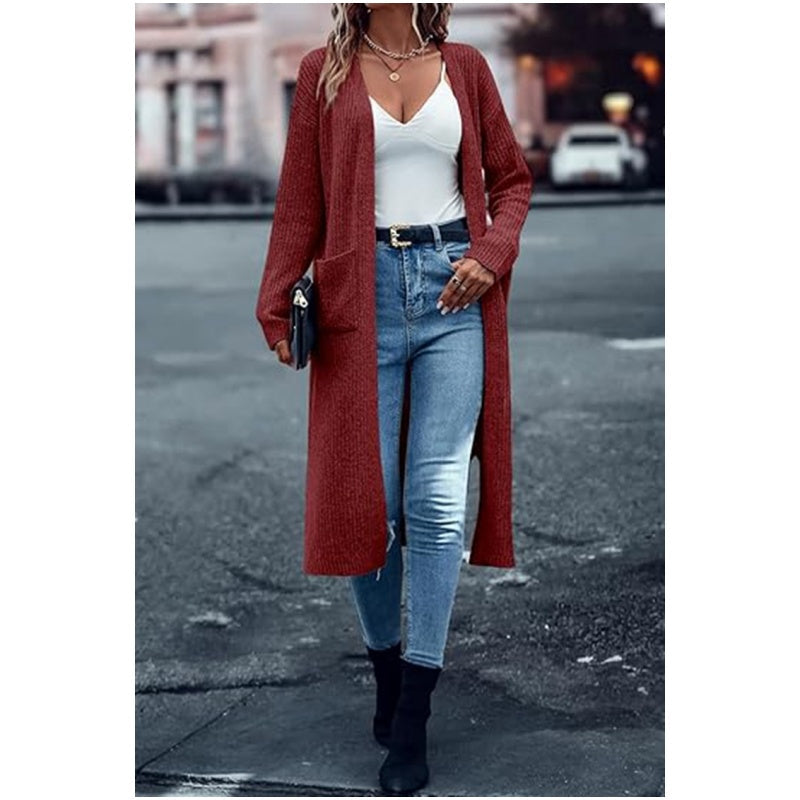 🍂Fall Specials🍂Solid Color Front-Opening Loose Fit Sweater with Pockets