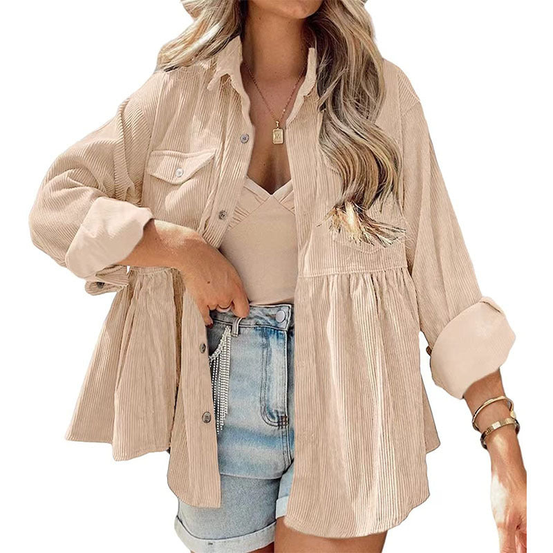 2024New for autumn✨ Spring Corduroy Peplum Top