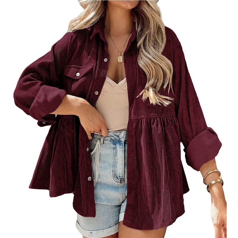 2024New for autumn✨ Spring Corduroy Peplum Top