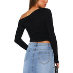 [Gift For Her] Women's Off Shoulder Long Sleeve Slimming Fit Tops