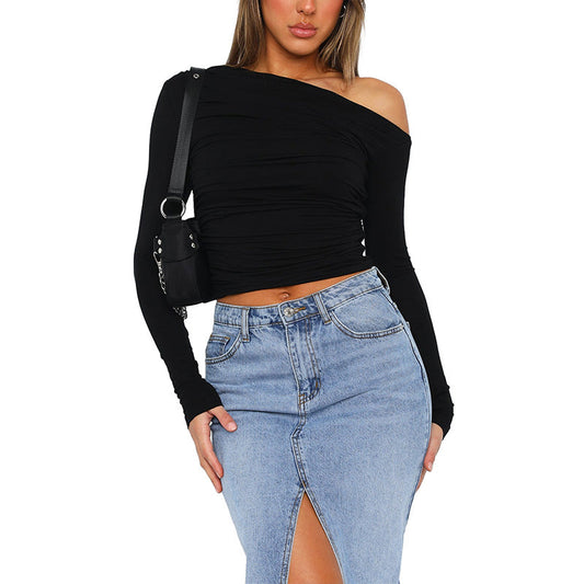 [Gift For Her] Women's Off Shoulder Long Sleeve Slimming Fit Tops