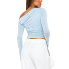 [Gift For Her] Women's Off Shoulder Long Sleeve Slimming Fit Tops