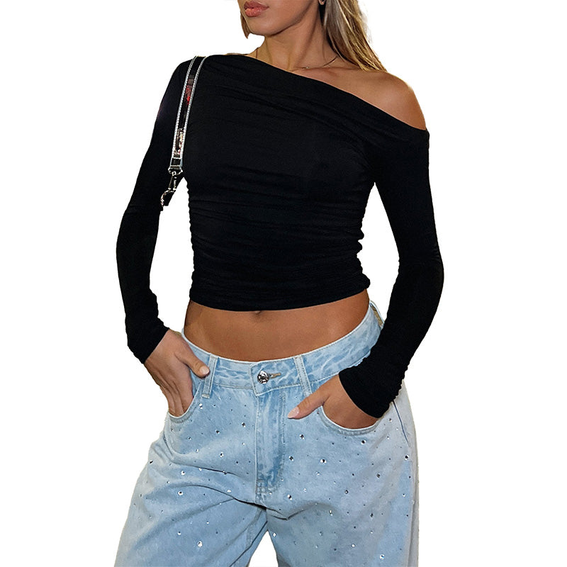 [Gift For Her] Women's Off Shoulder Long Sleeve Slimming Fit Tops