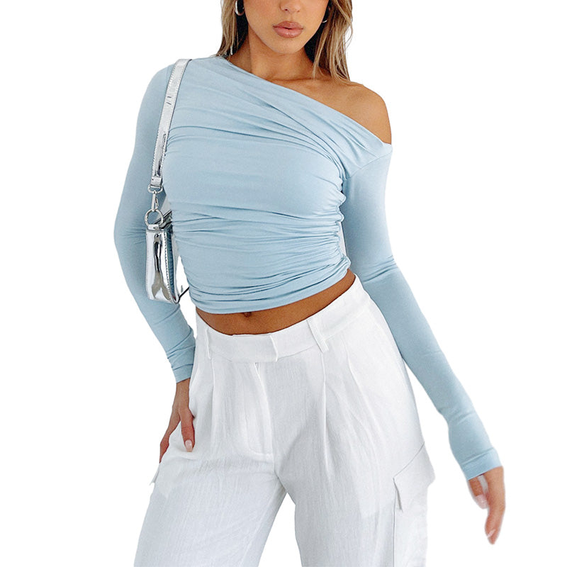 [Gift For Her] Women's Off Shoulder Long Sleeve Slimming Fit Tops