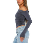 [Gift For Her] Women's Off Shoulder Long Sleeve Slimming Fit Tops