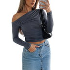 [Gift For Her] Women's Off Shoulder Long Sleeve Slimming Fit Tops