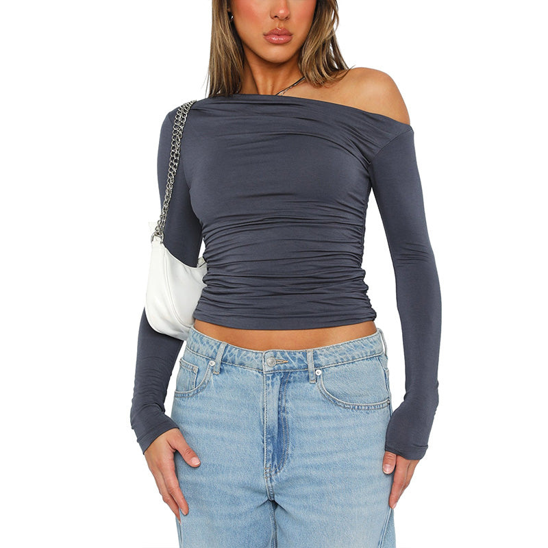 [Gift For Her] Women's Off Shoulder Long Sleeve Slimming Fit Tops